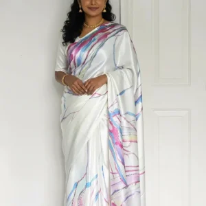 White Satin Silk Saree