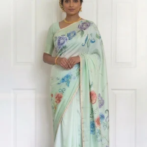 Mint Green & Ivory Ombre Saree