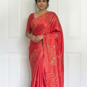 Deep Scarlet Silk Saree